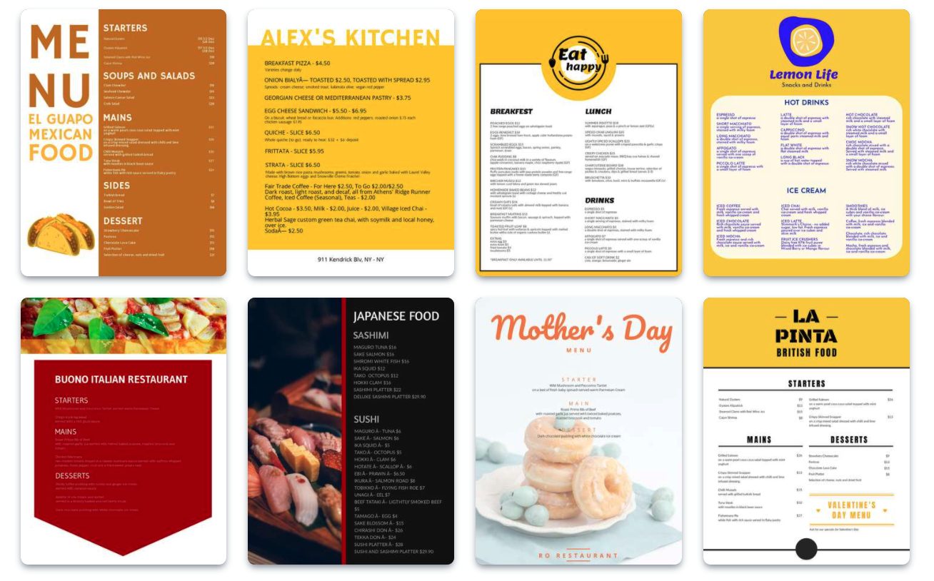 free yellow menu templates 