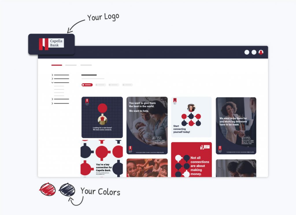 customizable logos and colors on the corporate marketing hub white label