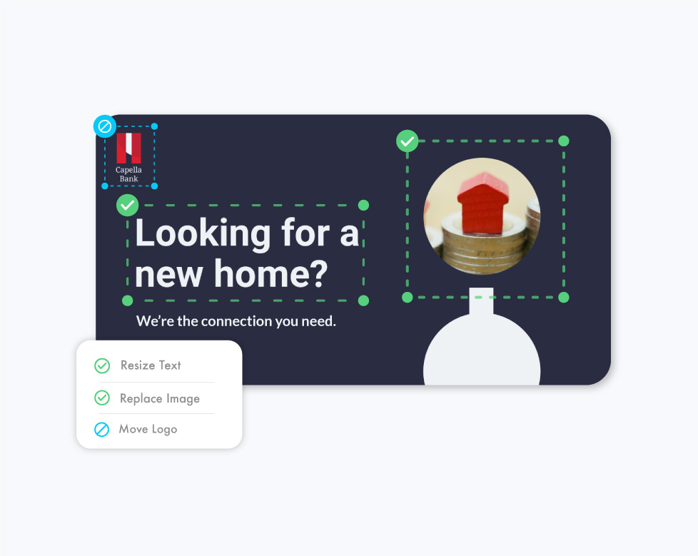 A user is editing a lockable mortgage flyer template where he can't move the logo