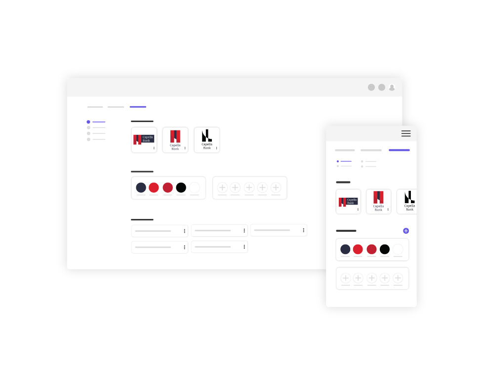 The Brand Asset tool showing how the colors, logos, images, and fonts are organized on Web and App