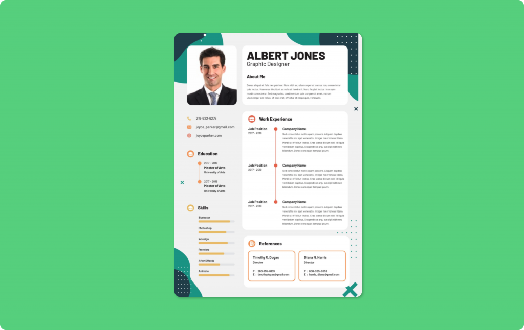 Green and white Graphic Designer Resume template