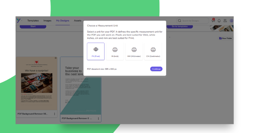 choose a measurement unit to start editing your PDF file